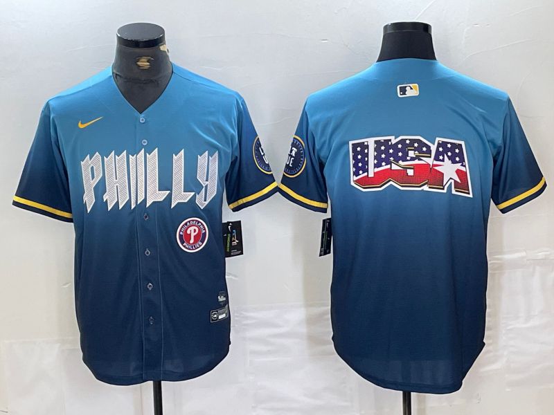 Men Philadelphia Phillies Blank Blue City Edition Nike 2024 MLB Jersey style 3